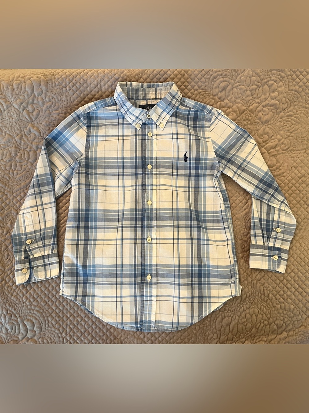 Ralph Lauren Polo Blue and White Plaid Button-Down Shirt